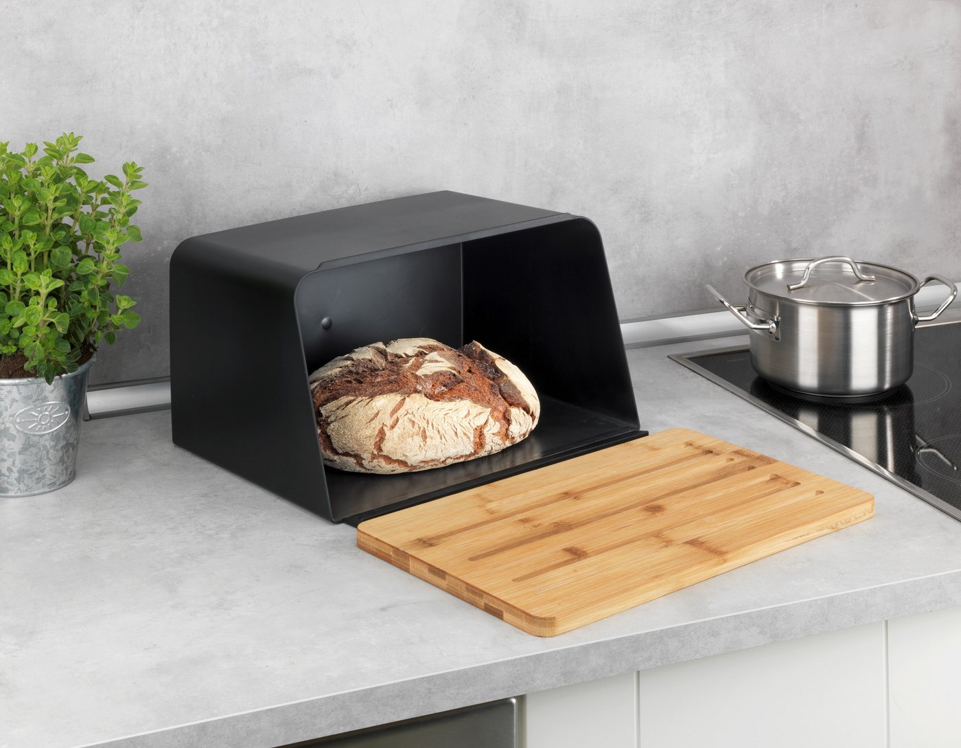 WENKO Brotkasten Modell Kubo, Bambus, Kunststoff, (1-tlg), moderne Brotbox mit integriertem Schneidebrett als Deckel – Bild 5 von 5