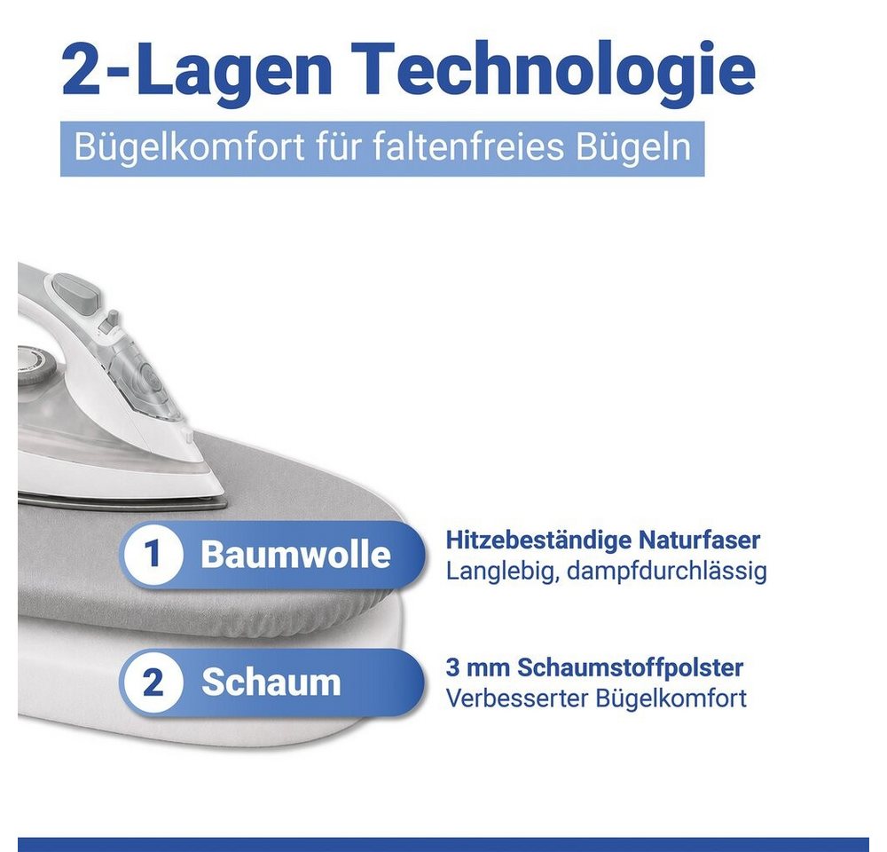 WENKO Bügelbrettbezug Bügelbrettbezug Basic S/M passend bis 125 x 45 cm Grau, Zubehör für Bügelbretter bis 125 x 45 cm, Dampfbügelgeeignet und 3 mm Schaumstoffp – Bild 3 von 3
