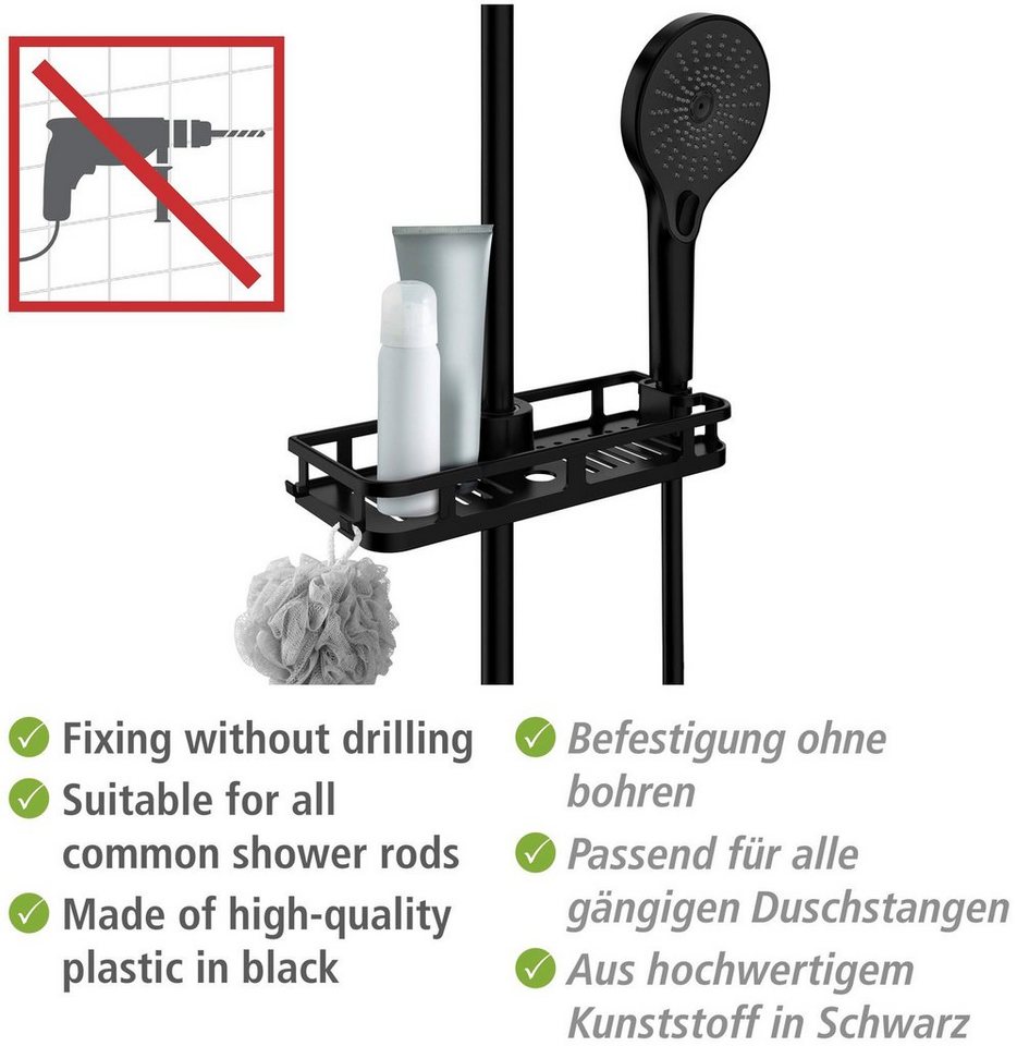 WENKO Duschablage Libertà Schwarz matt, Anbringung ohne Bohren und Schrauben – Bild 5 von 5