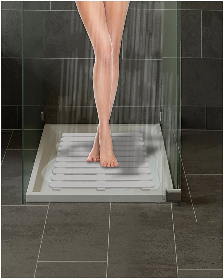 WENKO Duschmatte Modell Indoor & Outdoor, Höhe 3 mm, Kunststoff, quadratisch, Duschrost aus stabilem Kunststoff, rutschhemmende Unterseite – Bild 4 von 5