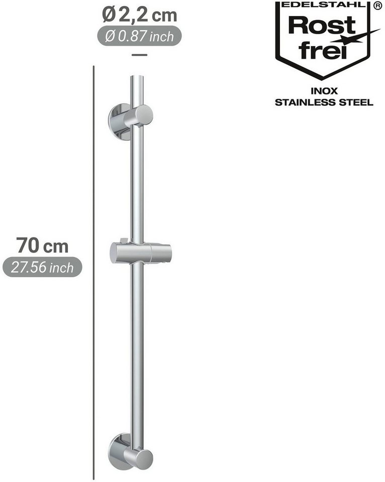 WENKO Duschstange, Brausestange aus Edelstahl, 70 cm, einfache Montage ohne Bohren – Bild 5 von 5