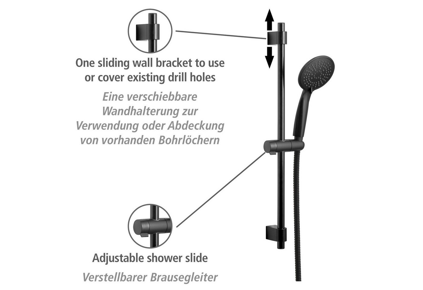 WENKO Duschstange Young, Schwarz, Länge Stange: 66 cm – Bild 3 von 5