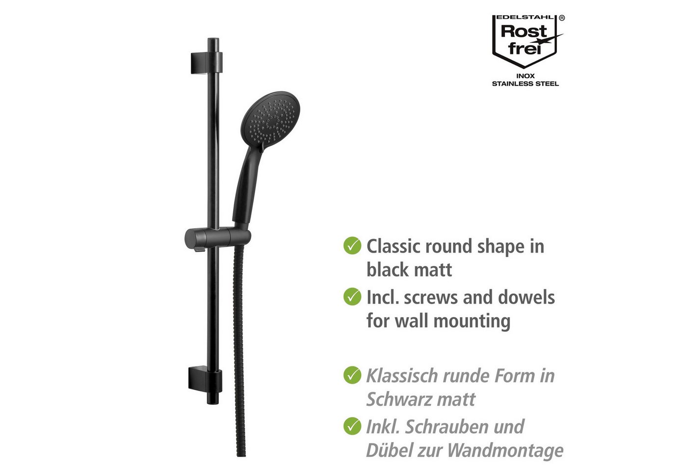 WENKO Duschstange Young, Schwarz, Länge Stange: 66 cm – Bild 4 von 5