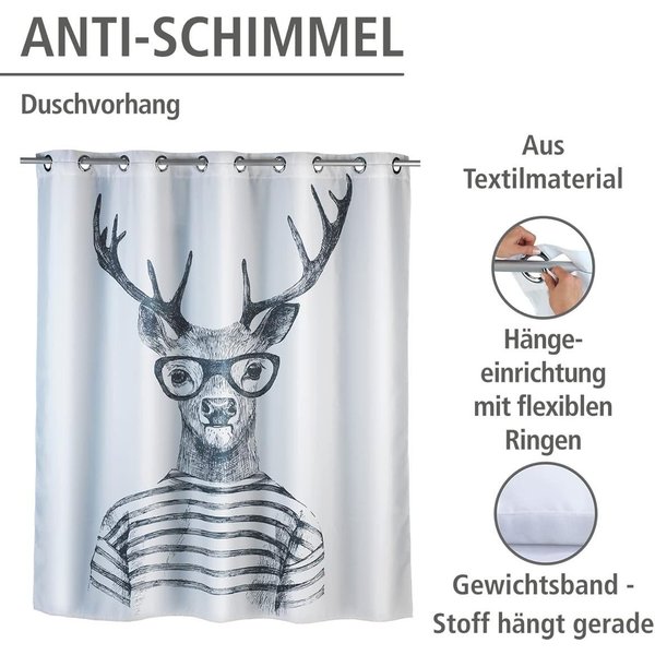 WENKO Duschvorhang Badevorhang waschbar, mit 12 Duschvorhangringen, 100 % Polyester