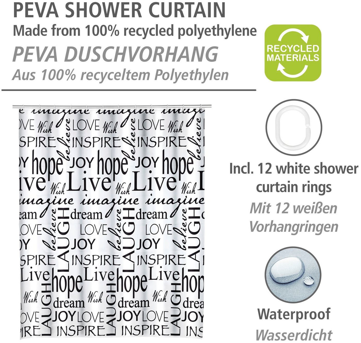 WENKO Duschvorhang Live Breite 180 cm, Höhe 200 cm – Bild 2 von 5