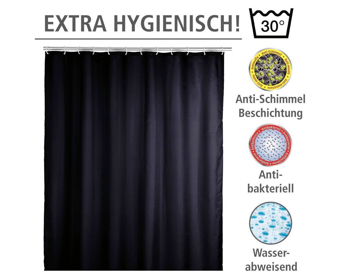 WENKO Duschvorhang Uni Black Breite 180 cm, Höhe 200 cm, Polyester, waschbar – Bild 5 von 5
