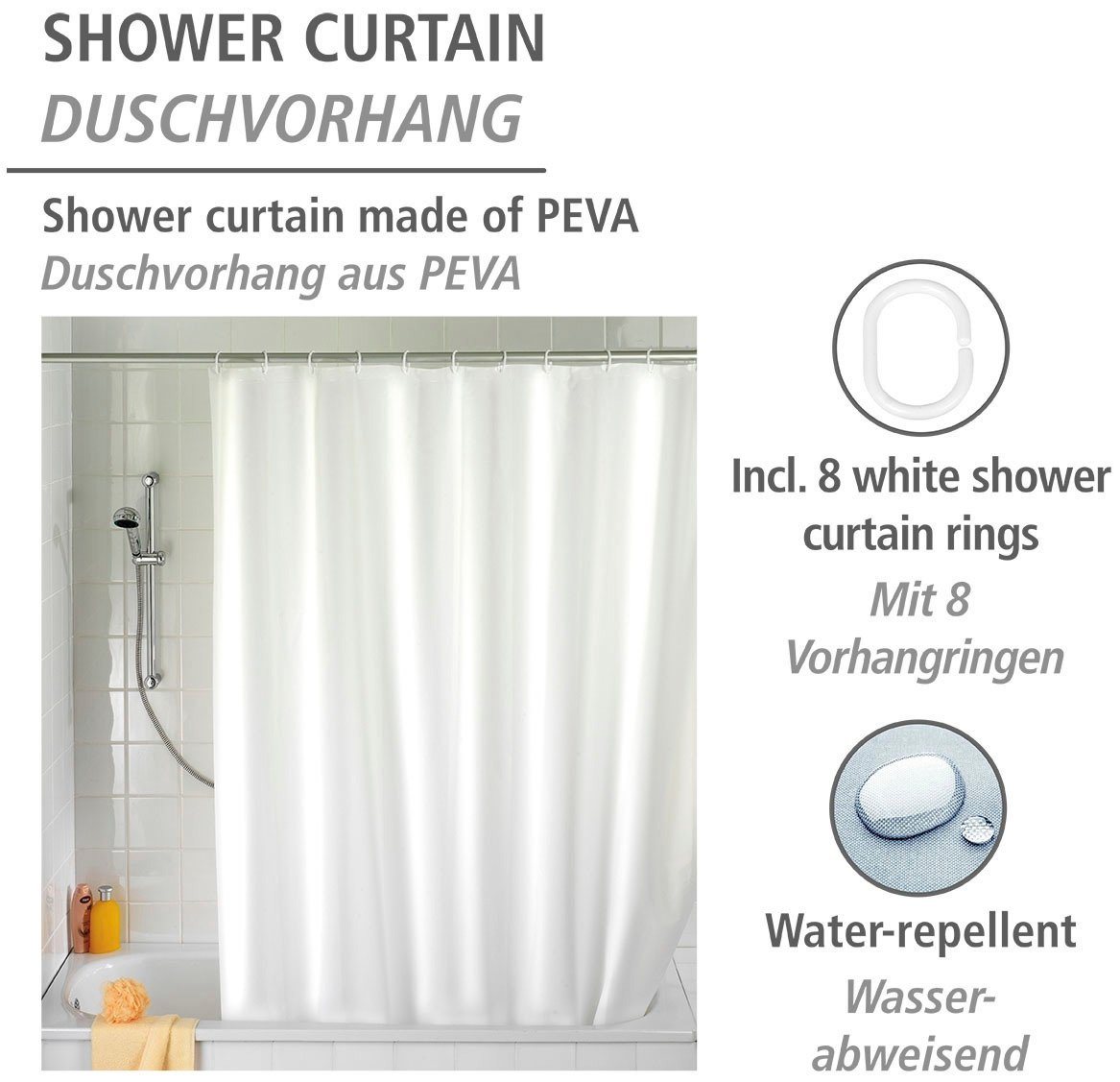 WENKO Duschvorhang Uni Breite 120 cm, Höhe 200 cm – Bild 4 von 5