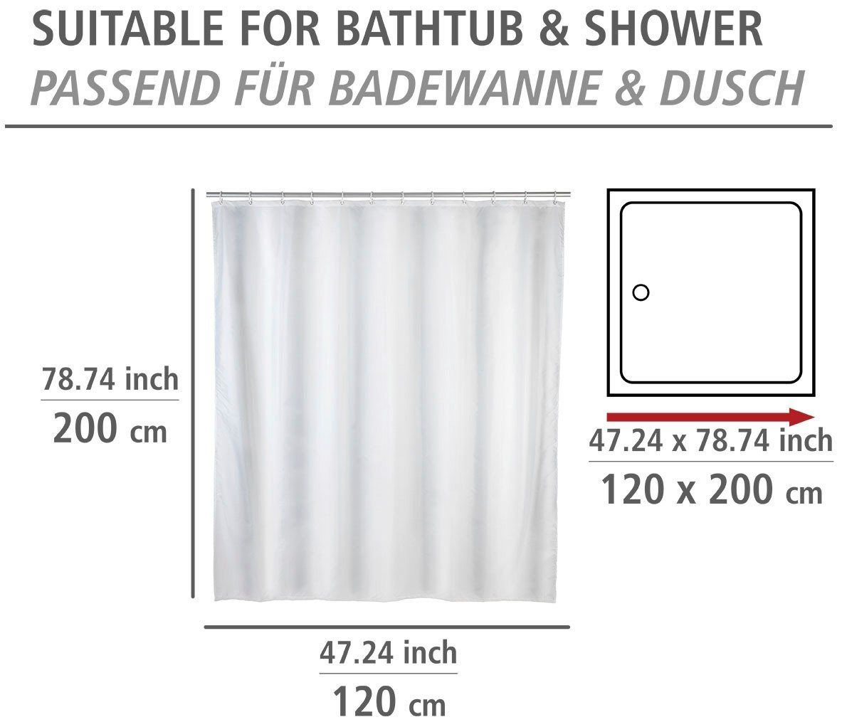 WENKO Duschvorhang Uni Breite 120 cm, Höhe 200 cm – Bild 5 von 5