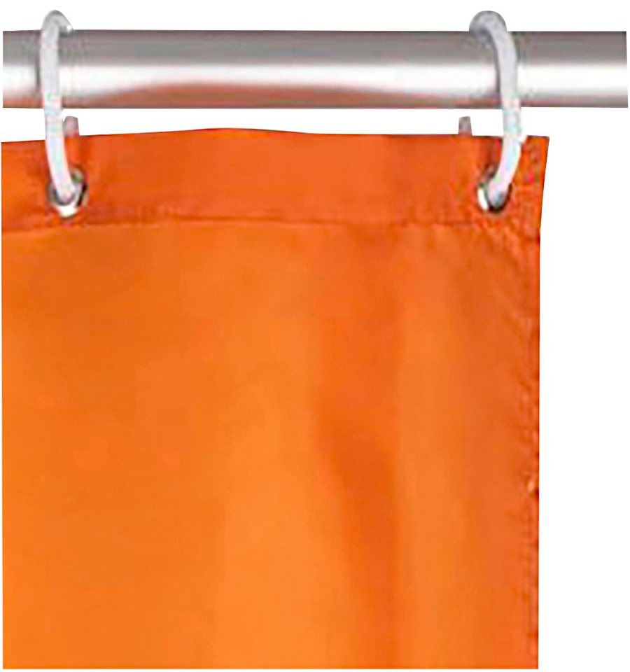 WENKO Duschvorhang Uni Orange Breite 180 cm, Höhe 200 cm, Polyester, waschbar – Bild 3 von 5
