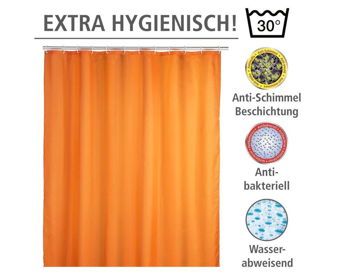 WENKO Duschvorhang Uni Orange Breite 180 cm, Höhe 200 cm, Polyester, waschbar – Bild 5 von 5