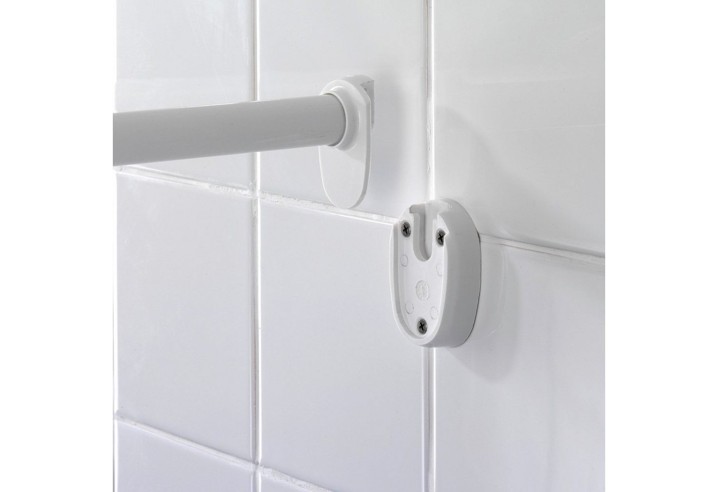 WENKO Duschvorhangstange Universal, Fixmaß, mit Bohren, verschraubt, Aluminium, Kunststoff, variabel – Bild 3 von 5