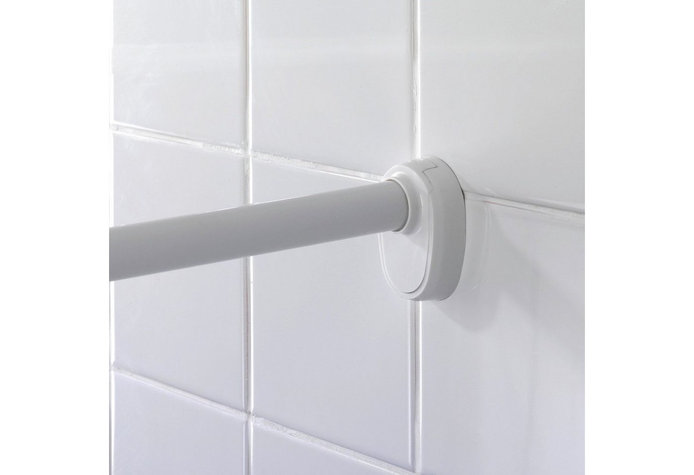 WENKO Duschvorhangstange Universal, Fixmaß, mit Bohren, verschraubt, Aluminium, Kunststoff, variabel – Bild 4 von 5