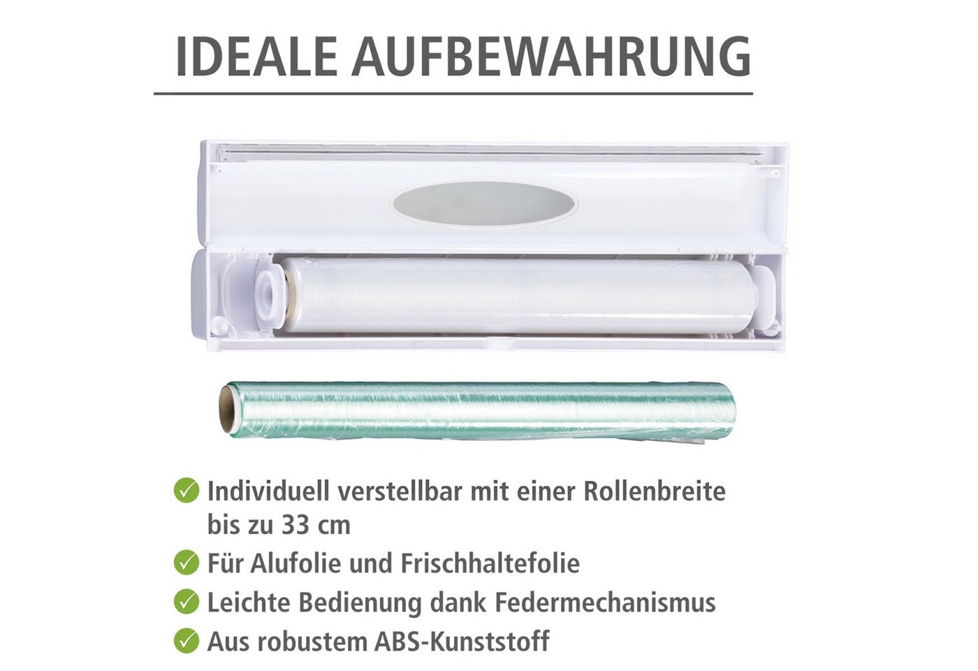 WENKO Folienspender Modell Perfect-Cutter, für Folienrollen bis 33 cm Breite, für Alufolien und Frischhaltefolien – Bild 3 von 5