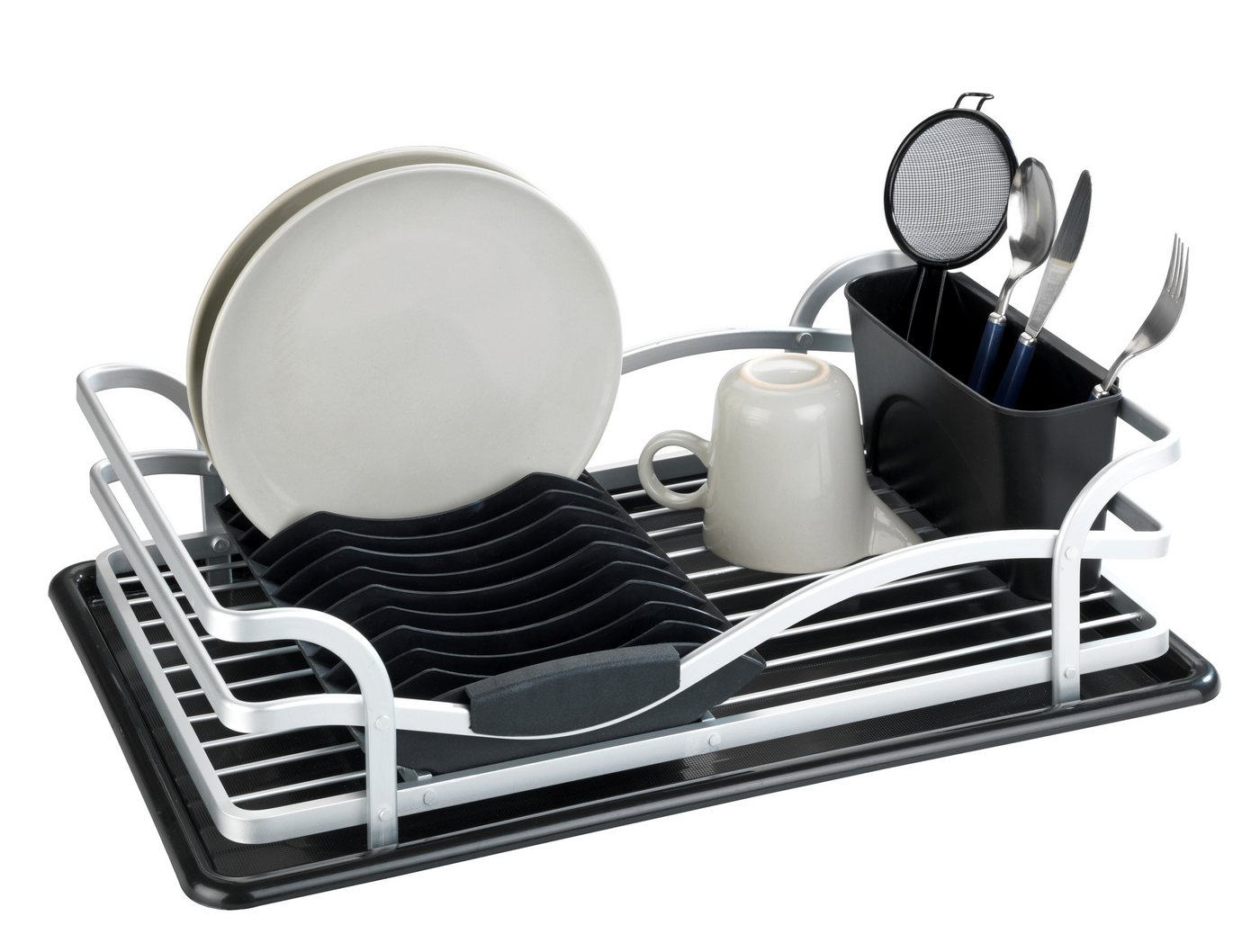 WENKO Geschirrständer Modell Alu, Geschirrabtropfer aus Aluminium & Kunststoff, abnehmbarer Besteckkorb – Bild 4 von 5