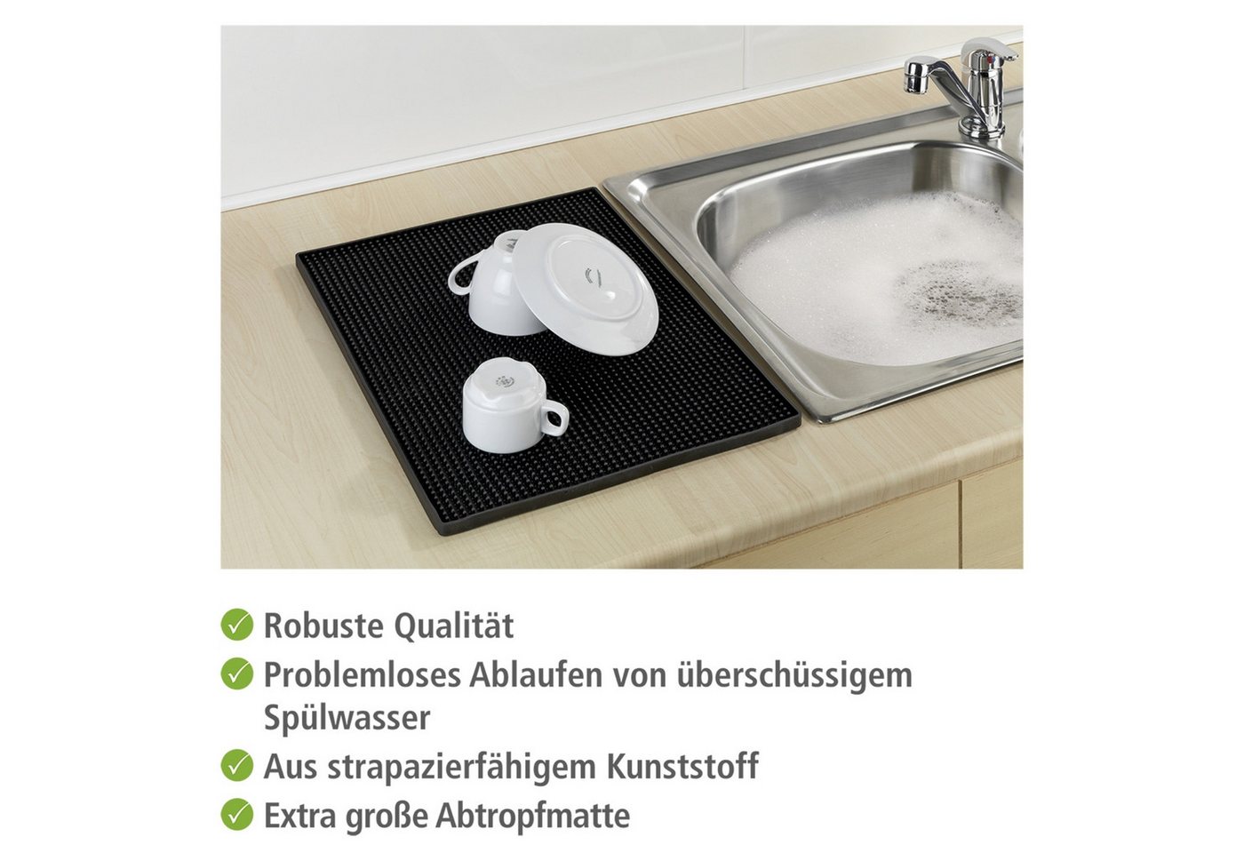 WENKO Geschirrständer Modell Maxi, Abtropfmatte für Geschirr mit Noppenstruktur, extra groß – Bild 2 von 5