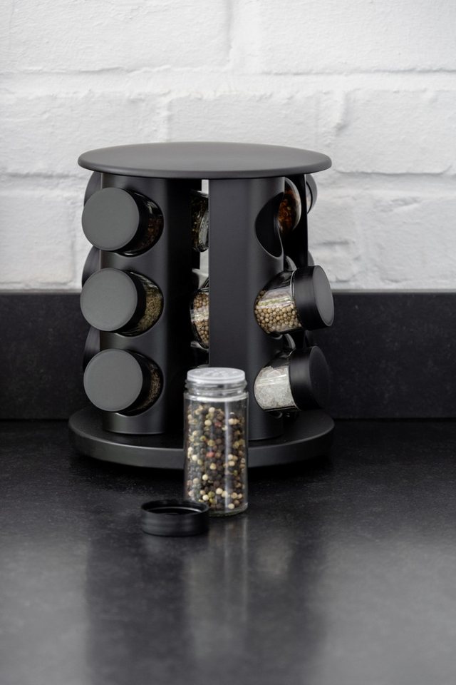 WENKO Gewürzkarussell Modell Bruna, (Set, 13-tlg), 360° drehbares Gewürzregal mit 12 Gewürzgläsern und Stickern – Bild 2 von 5