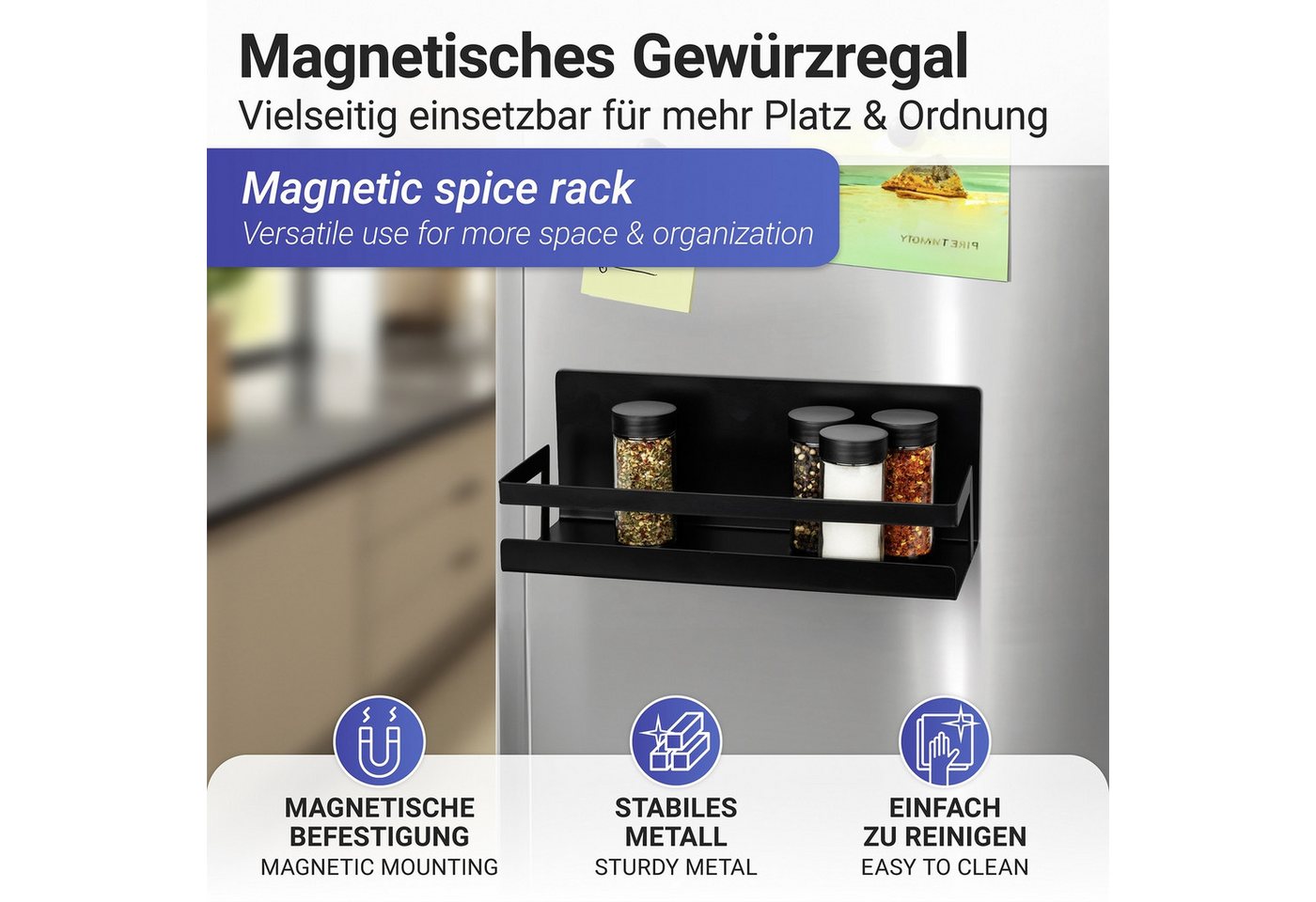 WENKO Gewürzregal Modell Ima, magnetisches Küchenregal, pulverbeschichtetes Metall – Bild 2 von 5