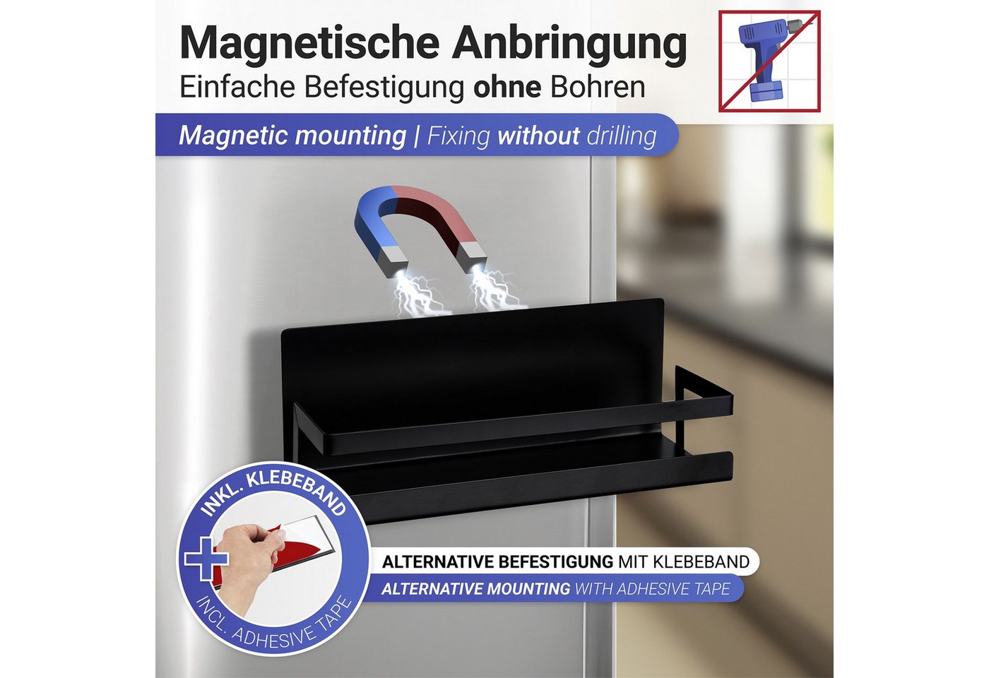 WENKO Gewürzregal Modell Ima, magnetisches Küchenregal, pulverbeschichtetes Metall – Bild 3 von 5