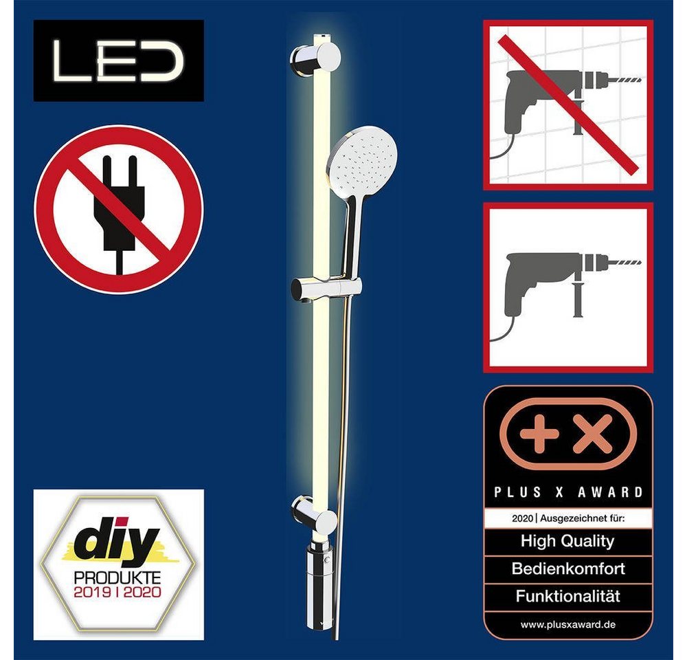 WENKO Handbrause Duschstange LED mit Duschkopf, 12 Farbtöne, Set, (Brausestangenset) – Bild 4 von 5