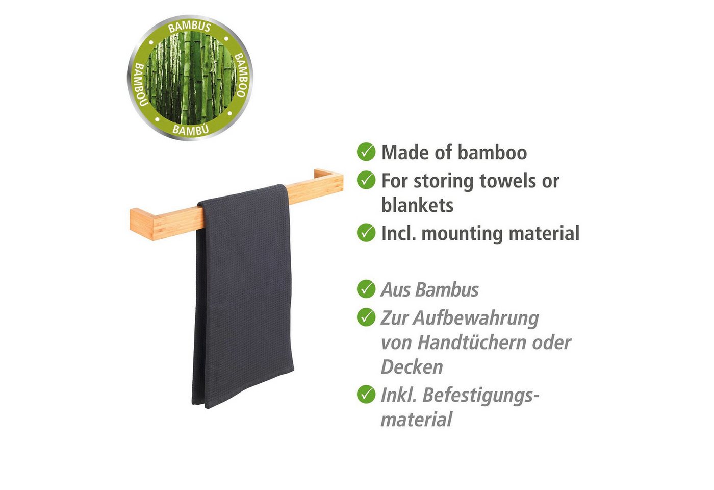 WENKO Handtuchhalter Bambusa, BxTxH: 60x5x9 cm – Bild 2 von 5