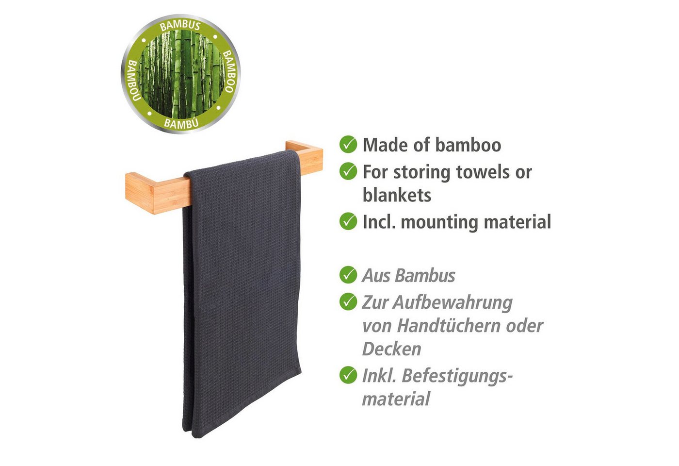 WENKO Handtuchhalter Bambusa, BxTxH: 40x5x9 cm – Bild 2 von 5