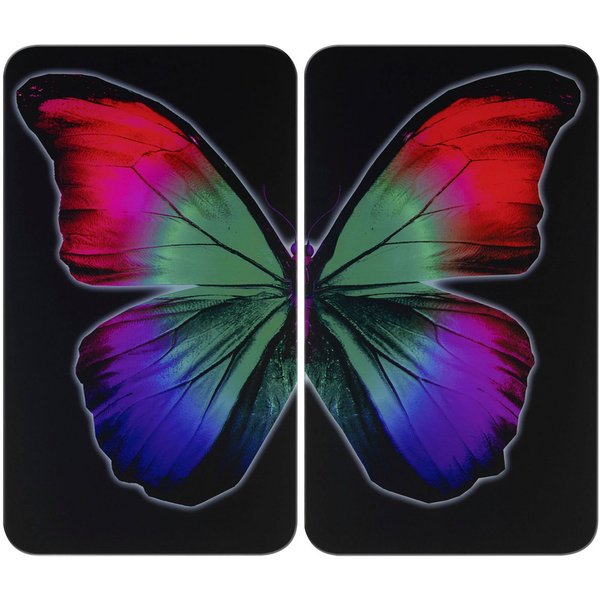 WENKO Herd-Abdeckplatte Universal Modell Butterfly by Night, Glas, Kunststoff, (Set, 2 tlg), Herdabdeckung für alle Herdarten, kratzfest, mit rutschfesten Füßen
