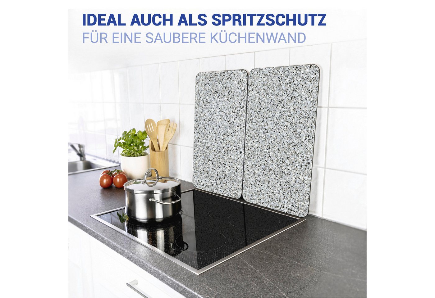 WENKO Herd-Abdeckplatte Universal Modell Granit, Glas, Kunststoff, (Set, 2 tlg), Herdabdeckung für alle Herdarten, kratzfest, mit rutschfesten Füßen – Bild 5 von 5