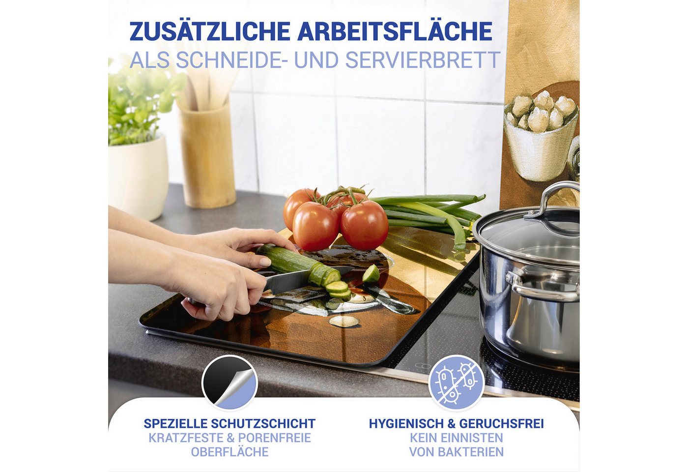 WENKO Herd-Abdeckplatte Universal Modell Kaffee, Glas, (Set, 2 tlg), Herdabdeckung für alle Herdarten, kratzfest, mit rutschfesten Füßen – Bild 4 von 5