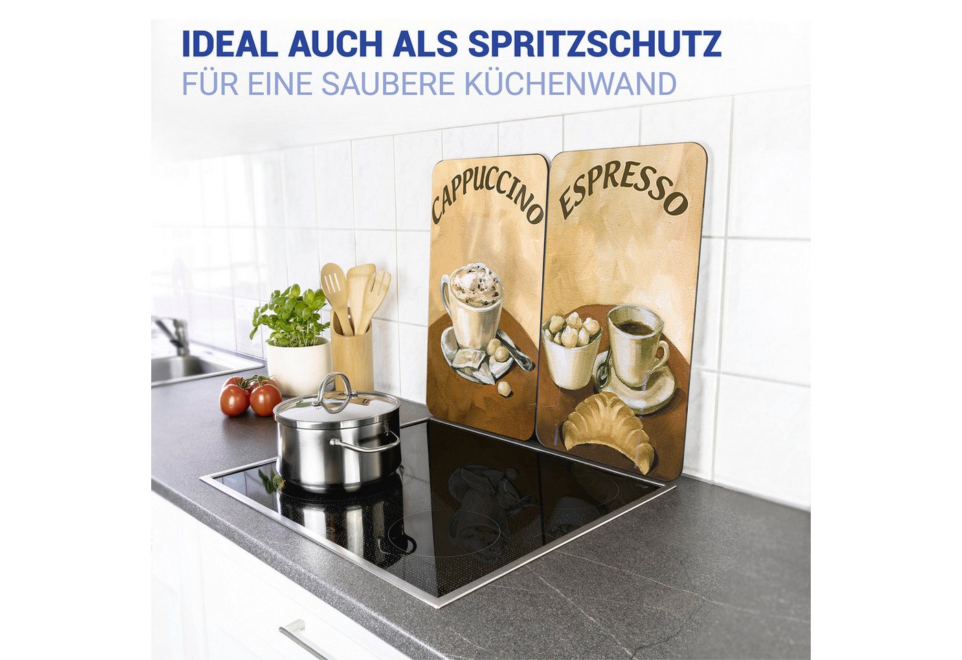 WENKO Herd-Abdeckplatte Universal Modell Kaffee, Glas, (Set, 2 tlg), Herdabdeckung für alle Herdarten, kratzfest, mit rutschfesten Füßen – Bild 5 von 5