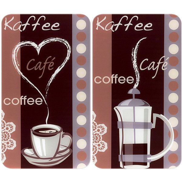 WENKO Herd-Abdeckplatte Universal Modell Kaffeeduft, Glas, (Set, 2 tlg), Herdabdeckung für alle Herdarten, kratzfest, mit rutschfesten Füßen