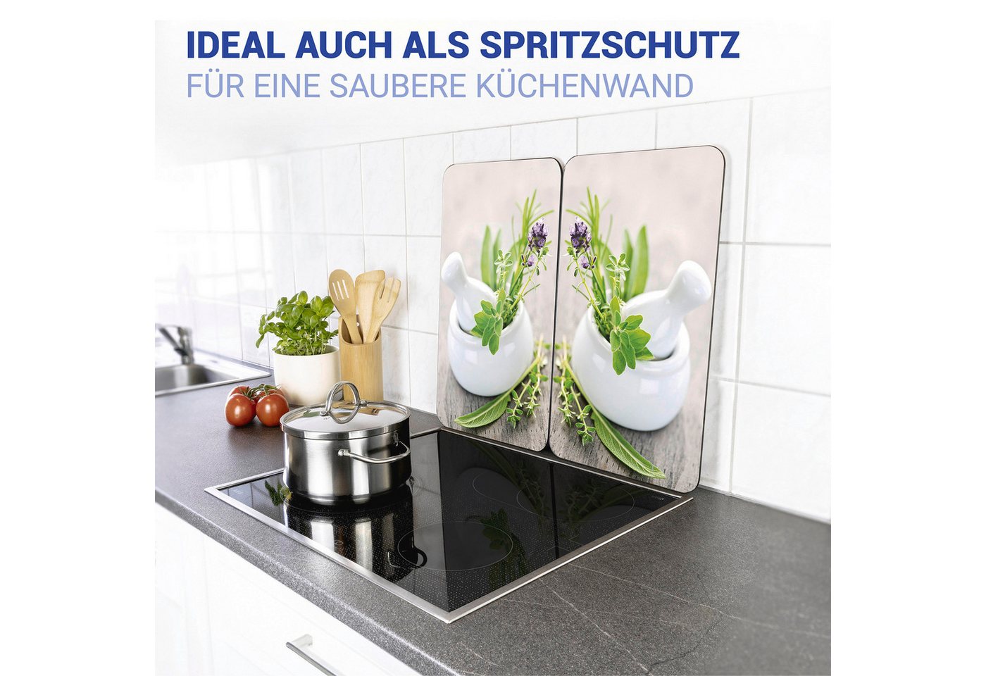WENKO Herd-Abdeckplatte Universal Modell Kräutergarten, Glas, (Set, 2 tlg), Herdabdeckung für alle Herdarten, kratzfest, mit rutschfesten Füßen – Bild 5 von 5