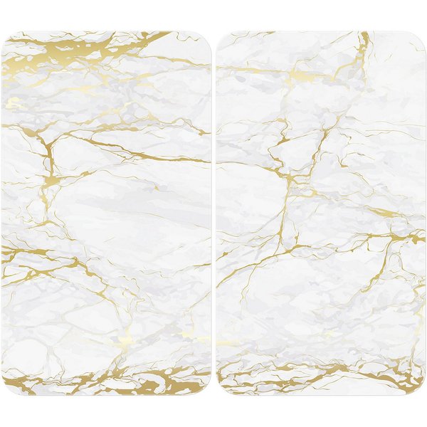 WENKO Herd-Abdeckplatte Universal Modell Marmor Gold, Glas, Kunststoff, (Set, 2 tlg), Herdabdeckung für alle Herdarten, kratzfest, mit rutschfesten Füßen