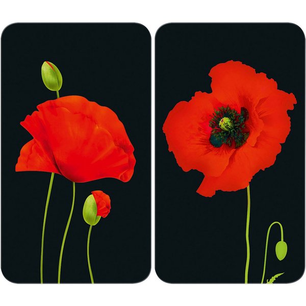 WENKO Herd-Abdeckplatte Universal Modell Mohn, Glas, Kunststoff, (Set, 2 tlg), Herdabdeckung für alle Herdarten, kratzfest, mit rutschfesten Füßen