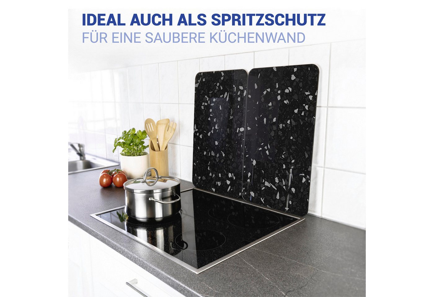 WENKO Herd-Abdeckplatte Universal Modell Terrazzo, Glas, (Set, 2 tlg), Herdabdeckung für alle Herdarten, kratzfest, mit rutschfesten Füßen – Bild 5 von 5