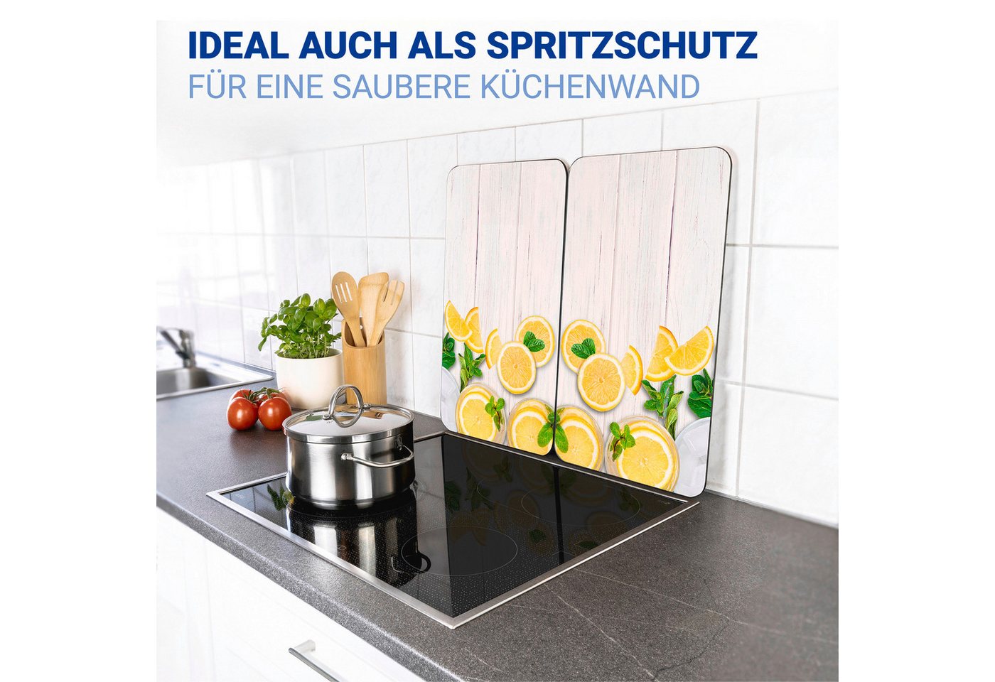 WENKO Herd-Abdeckplatte Universal Modell Zitronen, Glas, Kunststoff, (Set, 2 tlg), Herdabdeckung für alle Herdarten, kratzfest, mit rutschfesten Füßen – Bild 5 von 5