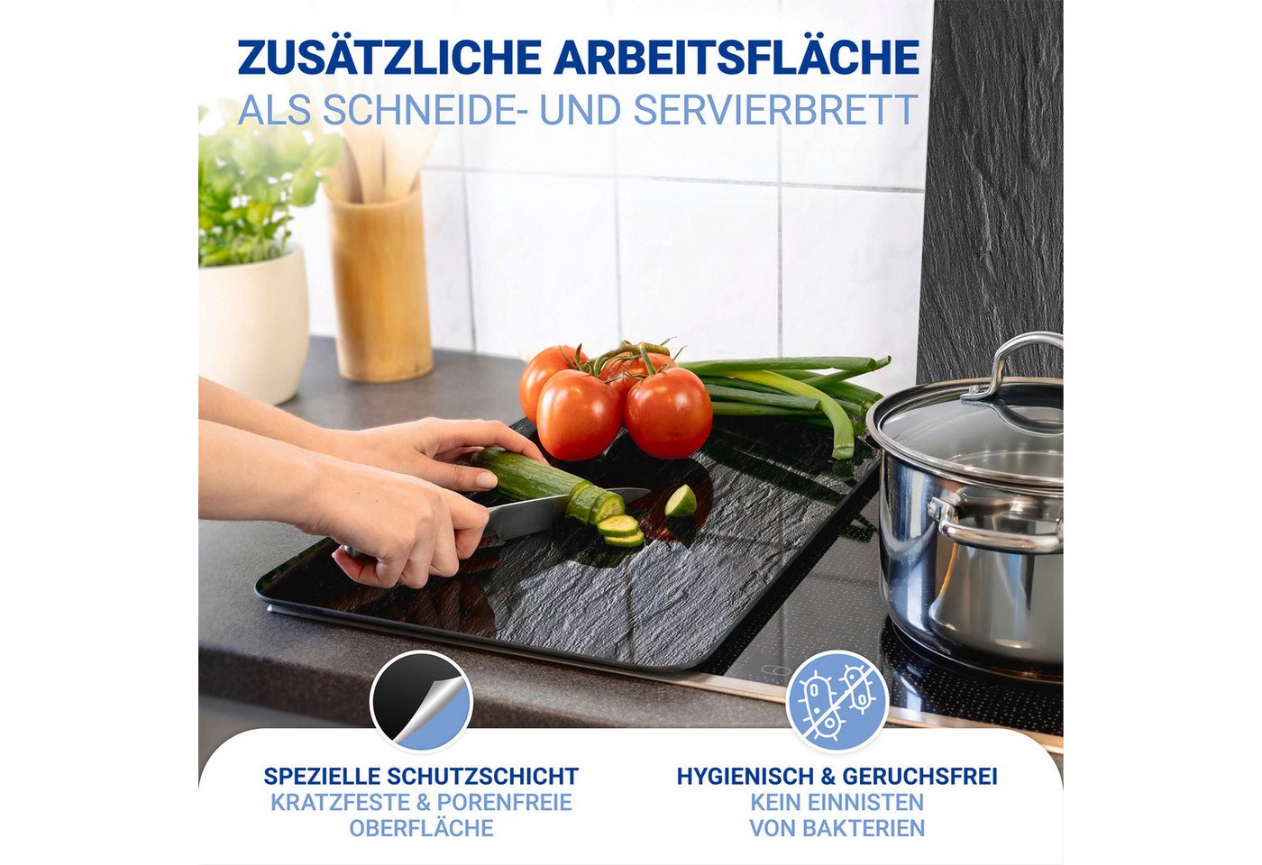 WENKO Herdblende-/Abdeckplatte Universal Modell Schiefer, Glas, (Set, 2 tlg), Herdabdeckung für alle Herdarten, kratzfest, mit rutschfesten Füßen – Bild 4 von 5