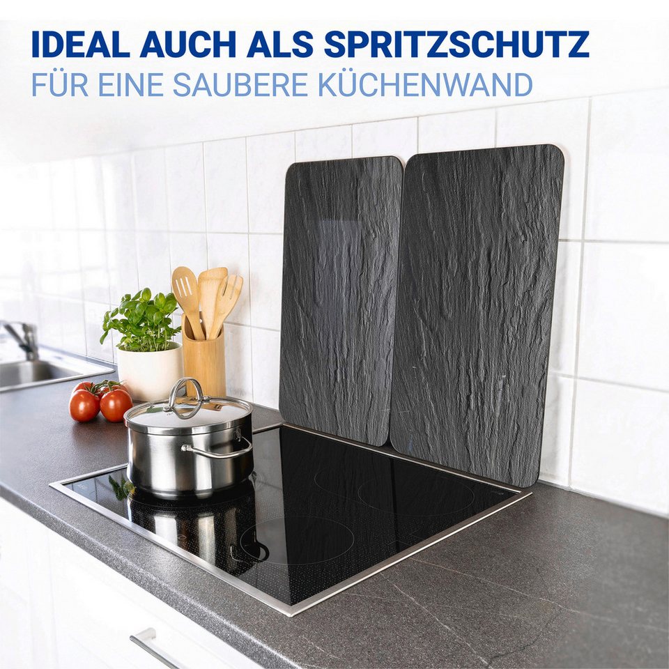 WENKO Herdblende-/Abdeckplatte Universal Modell Schiefer, Glas, (Set, 2 tlg), Herdabdeckung für alle Herdarten, kratzfest, mit rutschfesten Füßen – Bild 5 von 5