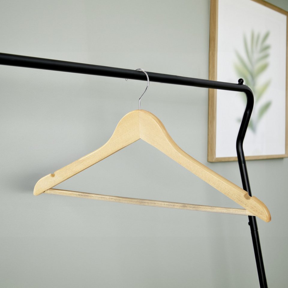 WENKO Kleiderbügel Modell Eco, (Set, 8-tlg), für Garderobe & Kleiderschrank, mit Hosensteg & Rockeinkerbung, Holz – Bild 2 von 3