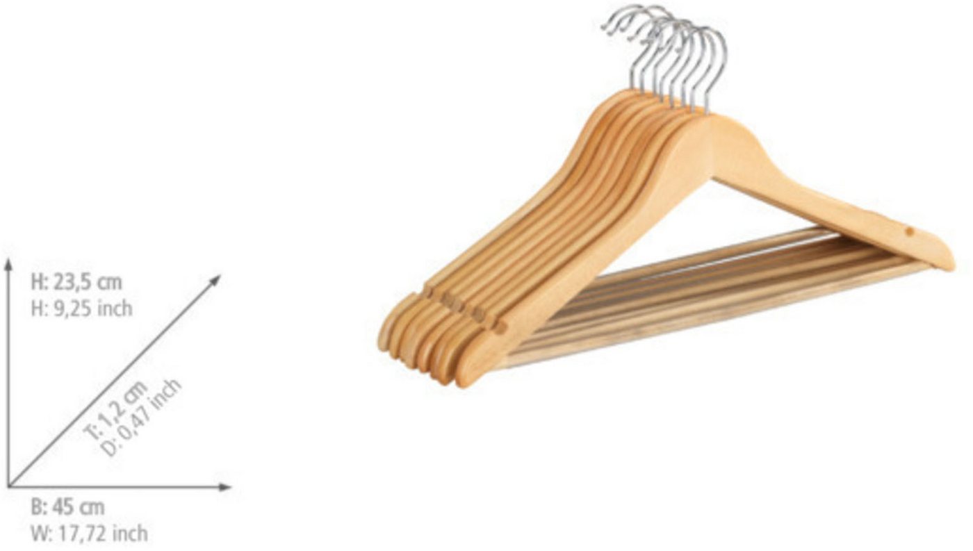 WENKO Kleiderbügel Modell Eco, (Set, 8-tlg), für Garderobe & Kleiderschrank, mit Hosensteg & Rockeinkerbung, Holz – Bild 3 von 3