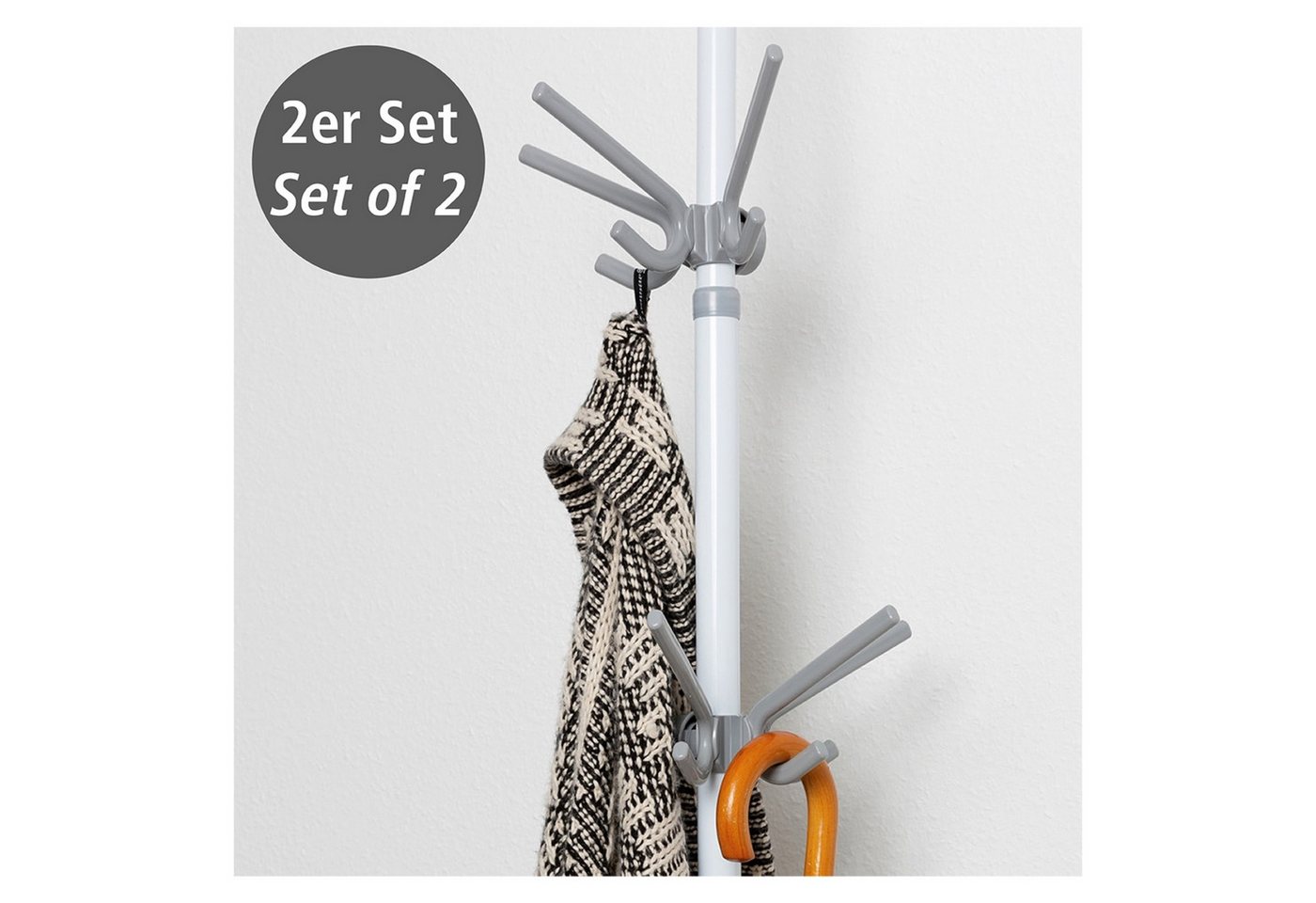 WENKO Kleiderhaken Modell Herkules, (Set, 2-St), Haken mit 3 Aufhängern, Erweiterung zum WENKO Herkules Teleskop-System – Bild 2 von 5