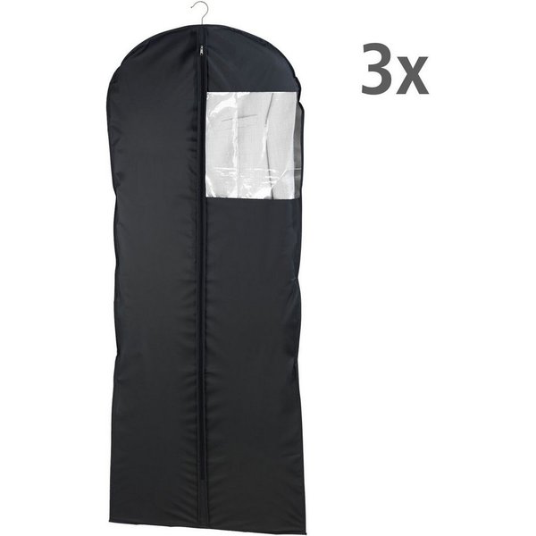 WENKO Kleidersack Modell Deep Black (Set, 3 St) 60 x 150 cm, abwaschbar, mit Reißverschluss & Sichtfenster