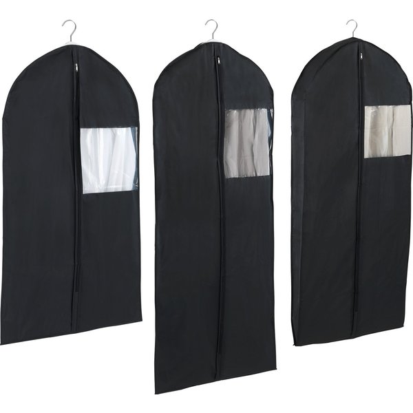 WENKO Kleidersack Modell Deep Black (Set, 3 St) Kleiderhülle mit Sichtfenster & Reißverschluss, abwaschbar, 3 Größen