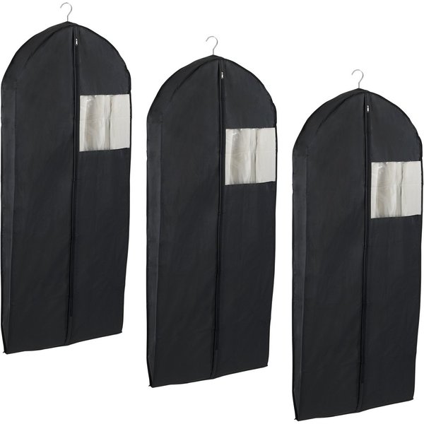 WENKO Kleidersack Modell Deep Black (Set, 3 St) Kleiderschutzhülle mit Reißverschluss & Sichtfenster, ideal auf Reisen