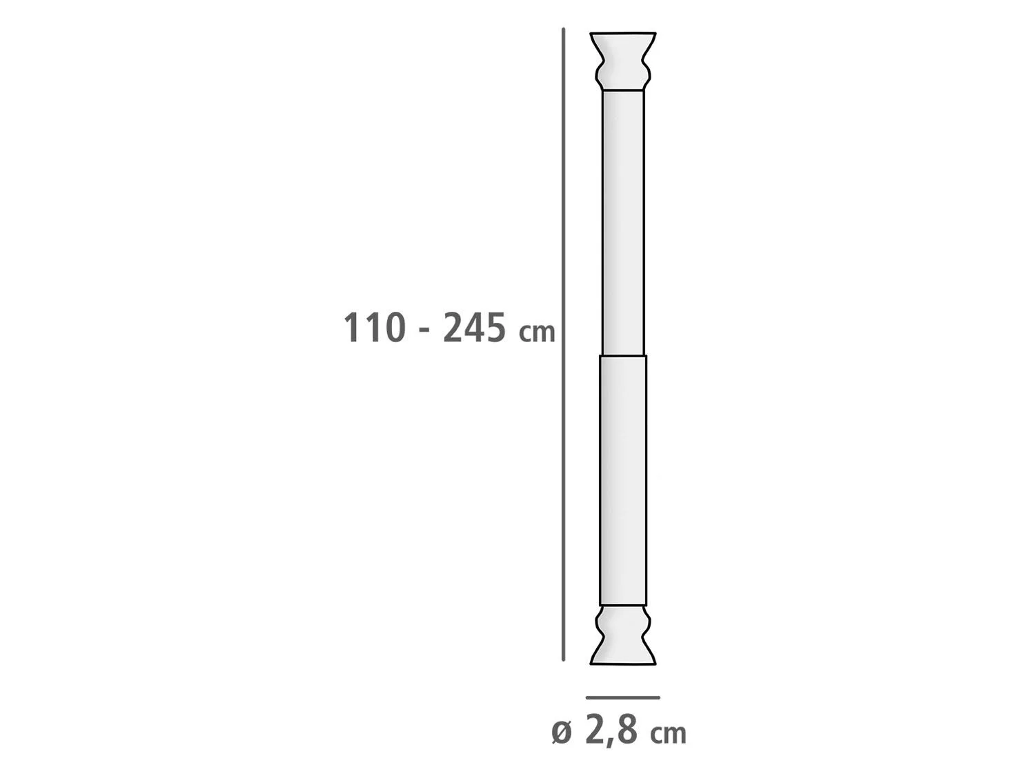WENKO Klemmstange Extra stark weiß, Ø 28 mm, ausziehbar, Aluminium, Teleskopstange für Duschvorhänge, Breite 110-245 cm – Bild 2 von 4