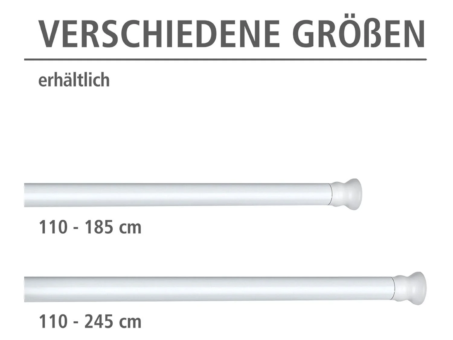 WENKO Klemmstange Extra stark weiß, Ø 28 mm, ausziehbar, Aluminium, Teleskopstange für Duschvorhänge, Breite 110-245 cm – Bild 3 von 4