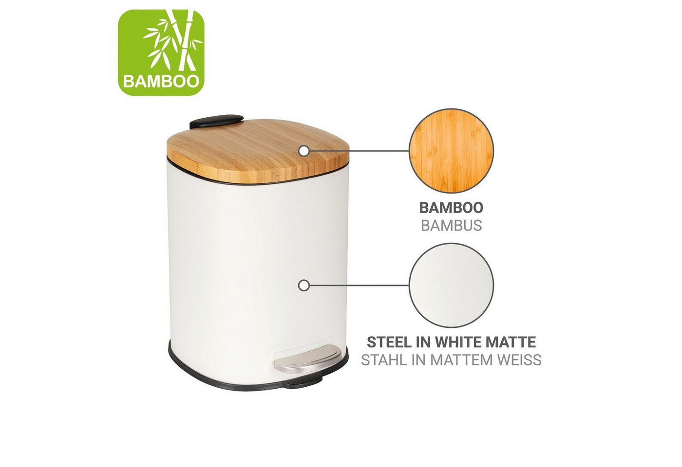 WENKO Kosmetikeimer Fianema, fürs Badezimmer, Easy-Close-Mechanik, Inneneimer: 3 L – Bild 4 von 5