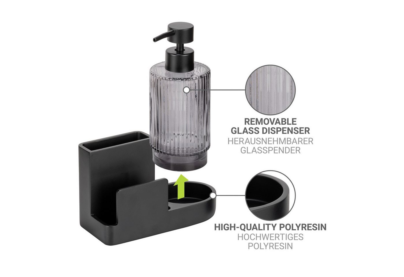 WENKO Küchenorganizer-Set Modell Pina, (Set, 2-tlg), robustes Design, heraunehmbarer Glasspender – Bild 5 von 5
