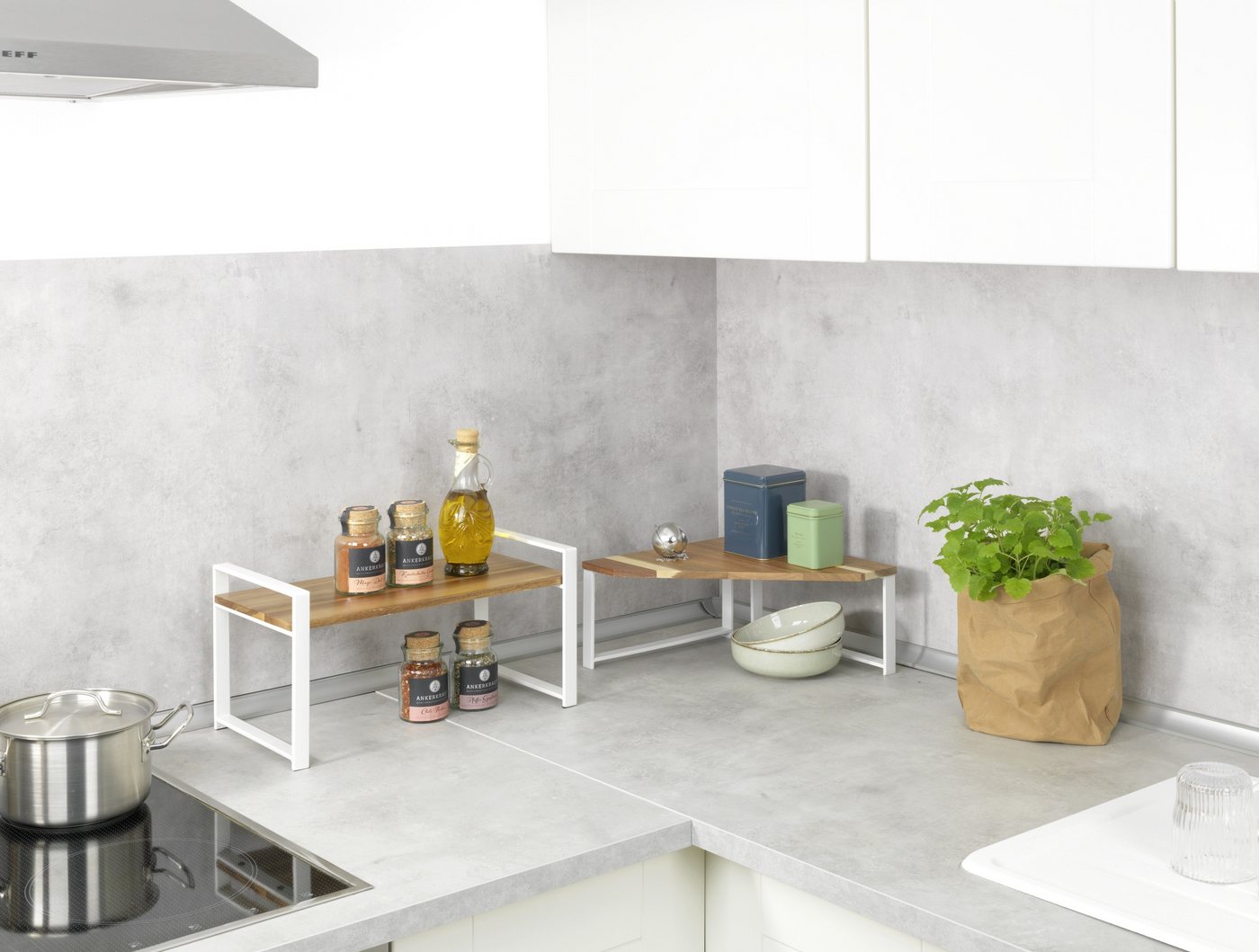 WENKO Küchenregal Modell Louisa, stehendes Küchen-Eckregal mit Akazienholzablage für die Arbeitsplatte – Bild 5 von 5