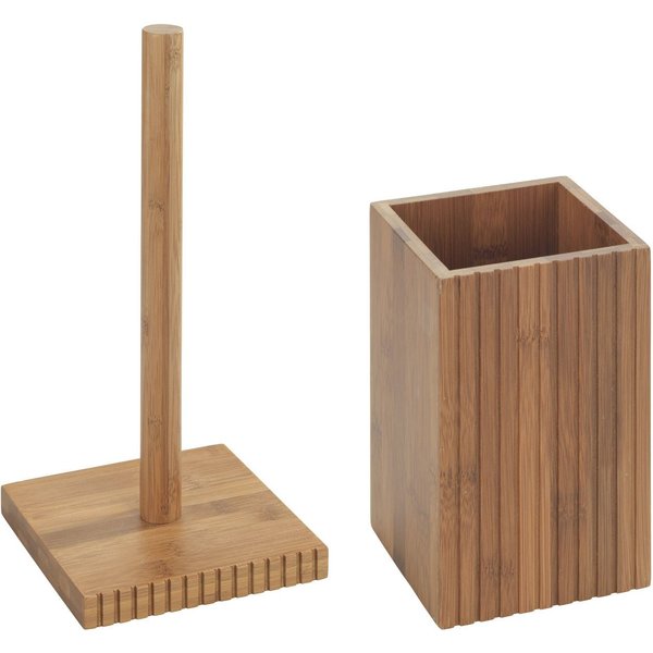 WENKO Küchenrollenhalter Modell Mera, (Set, 2-St), mit Utensilienhalter, Küchen-Set aus geräuchertem Bambus