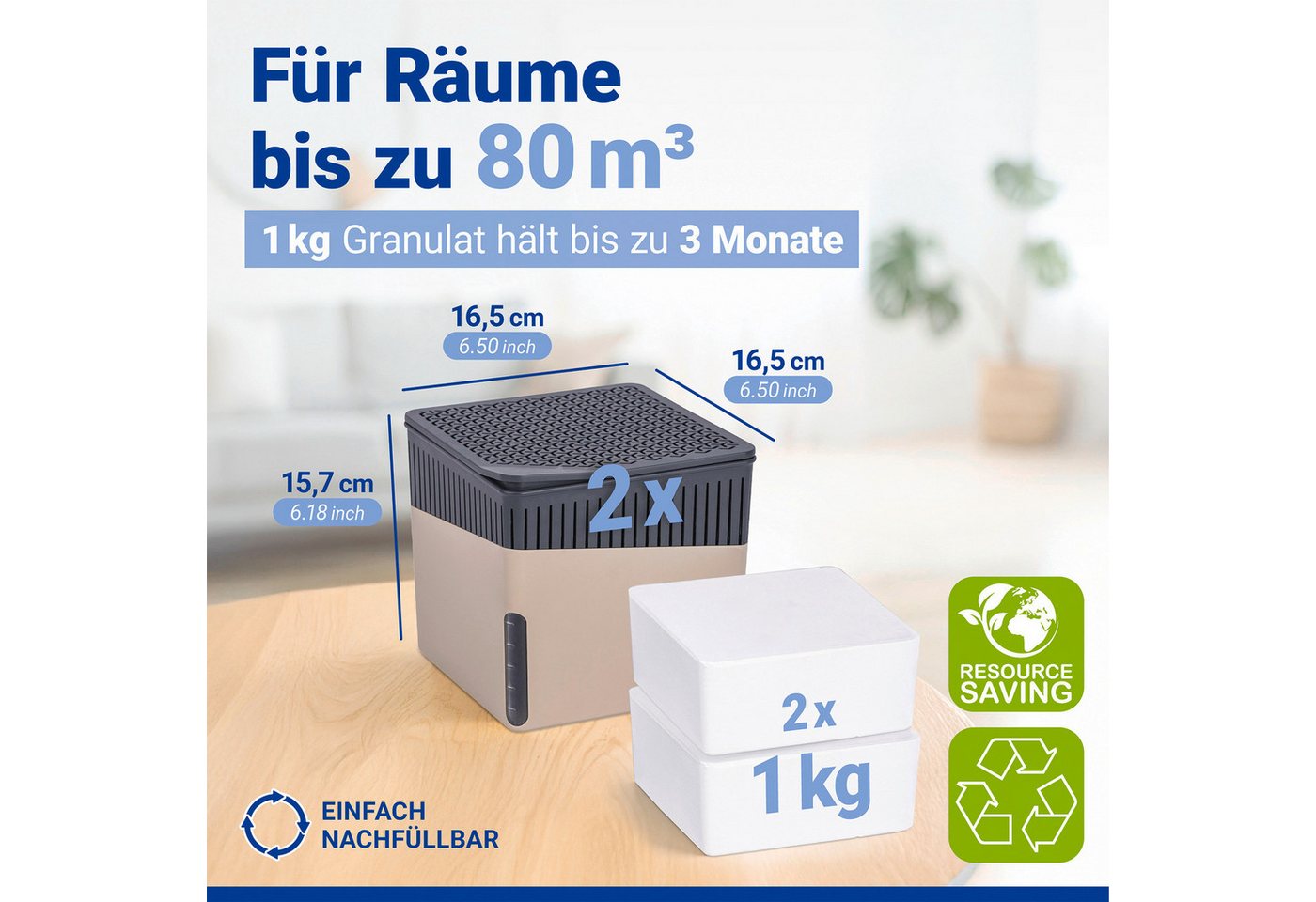 WENKO Luftentfeuchter Cube, für 80 m³ Räume, 2 x 1000g – Bild 5 von 5